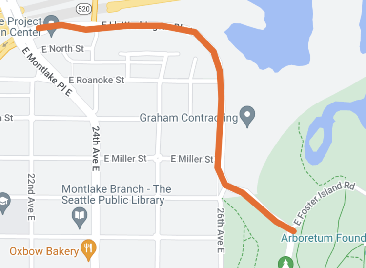 Map showing a closure of Lake Washington Boulevard between Montlake Boulevard and the Arboretum.